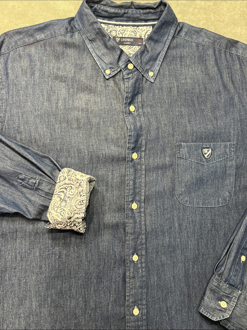 Cremieux Classics Denim Chambray Button Down Shirt Mens XXL Blue Long Sleeve